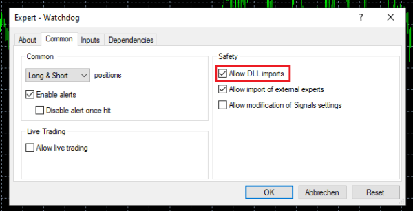 MetaTrader Allow DLL imports 01 - Preparing for a Forex VPS Failure